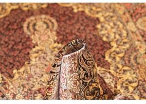 Tappeto Ghom Seta Medaglione Floreale Bordeaux Oro 103x148 Cm