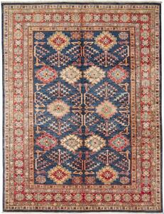 Tappeto Kazak Fine Stilizzato Blu Scuro Rosso 153x198 Cm