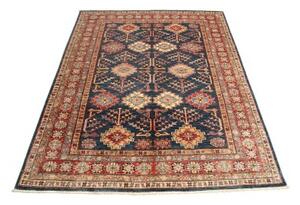 Tappeto Kazak Fine Stilizzato Blu Scuro Rosso 153x198 Cm