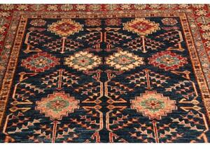 Tappeto Kazak Fine Stilizzato Blu Scuro Rosso 153x198 Cm