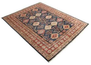 Tappeto Kazak Fine Stilizzato Blu Scuro Rosso 153x198 Cm