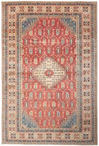 Tappeto Kazak Fine Stilizzato Rosso Mattone Blu 204x308 Cm
