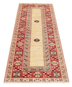 Tappeto Kazak Fine Geometrico Beige Rosso Corsia 74x199 Cm
