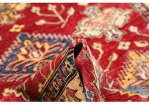 Tappeto Kazak Fine Stilizzato Rosso Scuro Beige Corsia 154x389 Cm