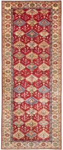Tappeto Kazak Fine Stilizzato Rosso Scuro Beige Corsia 154x389 Cm
