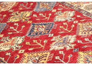 Tappeto Kazak Fine Stilizzato Rosso Scuro Beige Corsia 154x389 Cm