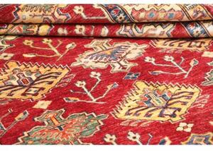 Tappeto Kazak Fine Stilizzato Rosso Scuro Beige Corsia 154x389 Cm