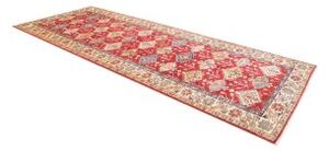 Tappeto Kazak Fine Stilizzato Rosso Scuro Beige Corsia 154x389 Cm