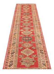 Tappeto Kazak Fine Geometrico Rosso Beige Corsia 76x319 Cm