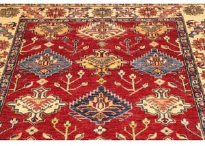 Tappeto Kazak Fine Stilizzato Rosso Scuro Beige Corsia 154x389 Cm