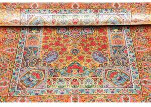 Tappeto Ghom Seta Medaglione Floreale Giallo Senape Blu Cielo 81x121 Cm