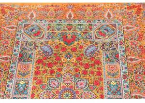 Tappeto Ghom Seta Medaglione Floreale Giallo Senape Blu Cielo 81x121 Cm