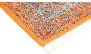 Tappeto Ghom Seta Medaglione Floreale Giallo Senape Blu Cielo 81x121 Cm