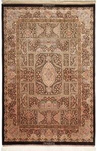 Tappeto Ghom Seta Patchwork Marrone Scuro Beige 104x156 Cm