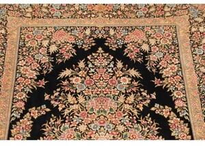Tappeto Ghom Seta Medaglione Floreale Nero Beige 84x123 Cm