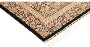 Tappeto Ghom Seta Medaglione Floreale Nero Beige 84x123 Cm