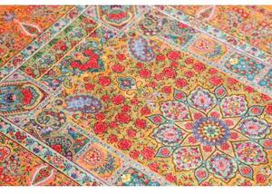 Tappeto Ghom Seta Medaglione Floreale Giallo Senape Blu Cielo 81x121 Cm