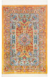 Tappeto Ghom Seta Medaglione Floreale Giallo Senape Blu Cielo 81x121 Cm