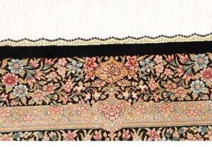 Tappeto Ghom Seta Medaglione Floreale Nero Beige 84x123 Cm