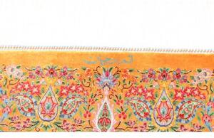 Tappeto Ghom Seta Medaglione Floreale Giallo Senape Blu Cielo 81x121 Cm