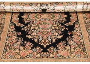 Tappeto Ghom Seta Medaglione Floreale Nero Beige 84x123 Cm