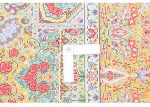Tappeto Ghom Seta Medaglione Floreale Giallo Senape Blu Cielo 81x121 Cm