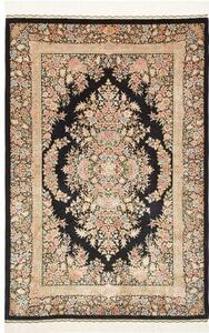 Tappeto Ghom Seta Medaglione Floreale Nero Beige 84x123 Cm