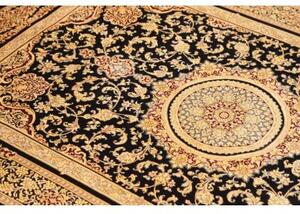 Tappeto Ghom Seta Medaglione Floreale Nero Beige 100x152 Cm