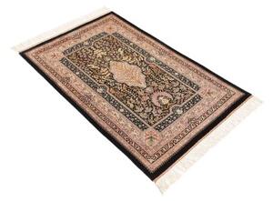 Tappeto Ghom Seta Medaglione Floreale Nero Avorio 77x121 Cm