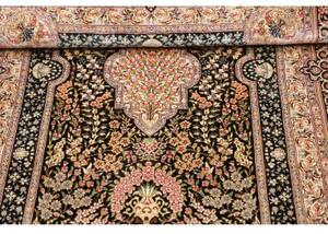 Tappeto Ghom Seta Medaglione Floreale Nero Avorio 77x121 Cm