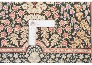 Tappeto Ghom Seta Medaglione Floreale Nero Avorio 77x121 Cm