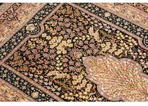 Tappeto Ghom Seta Medaglione Floreale Nero Avorio 77x121 Cm