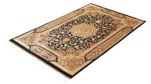 Tappeto Ghom Seta Medaglione Floreale Nero Beige 100x152 Cm