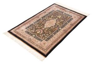 Tappeto Ghom Seta Medaglione Floreale Nero Avorio 77x121 Cm