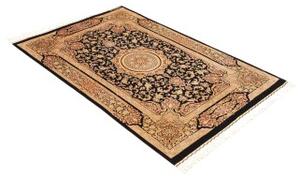 Tappeto Ghom Seta Medaglione Floreale Nero Beige 100x152 Cm