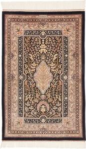 Tappeto Ghom Seta Medaglione Floreale Nero Avorio 77x121 Cm