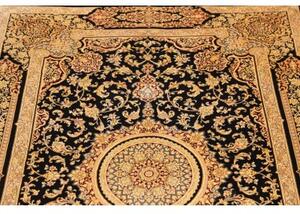 Tappeto Ghom Seta Medaglione Floreale Nero Beige 100x152 Cm