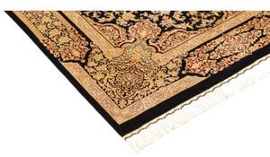Tappeto Ghom Seta Medaglione Floreale Nero Beige 100x152 Cm