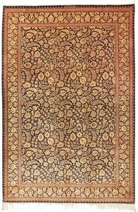 Tappeto Ghom Seta Floreale Nero Beige 135x203 Cm