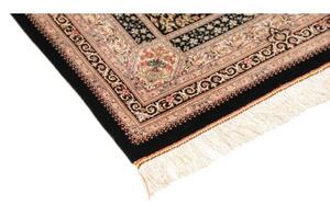 Tappeto Ghom Seta Medaglione Floreale Nero Avorio 77x121 Cm