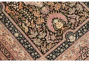 Tappeto Ghom Seta Medaglione Floreale Nero Avorio 77x121 Cm