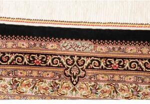 Tappeto Ghom Seta Medaglione Floreale Nero Avorio 77x121 Cm