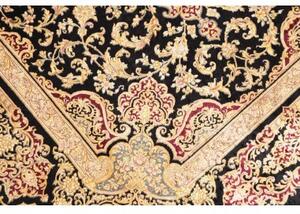 Tappeto Ghom Seta Medaglione Floreale Nero Beige 100x152 Cm