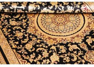 Tappeto Ghom Seta Medaglione Floreale Nero Beige 100x152 Cm