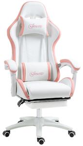 Vinsetto Sedia da Gaming con Altezza Regolabile e Schienale Reclinabile, 65x65x121-129 cm, Bianco e Rosa | Aosom Italy