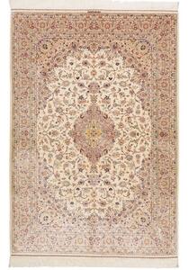Tappeto Ghom Seta Medaglione Floreale Avorio Rosa 138x200 Cm