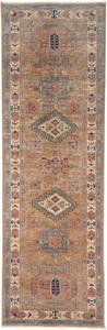 Tappeto Kazak Fine Geometrico Sabbia Azzurro Corsia 76x249 Cm