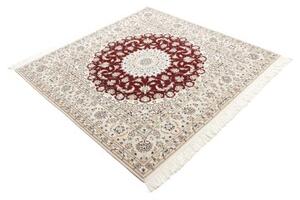 Tappeto Nain 6la Medaglione Floreale Avorio Rosso Quadrato 157x157 Cm
