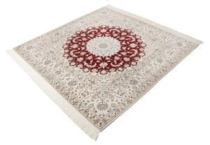 Tappeto Nain 6la Medaglione Floreale Avorio Rosso Quadrato 157x157 Cm