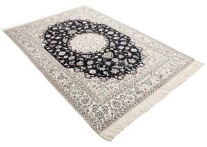 Tappeto Nain 6la Medaglione Floreale Blu Scuro Bianco Avorio 157x237 Cm